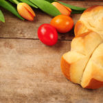 easter pinze over wooden background