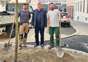 Der Landstraßer Bezirksvorsteher Erich Hohenberger beim Bäumepflanzen