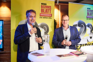 Wiener Bezirksblatt-Chef Thomas Strachota und Chefredakteur Hans Steiner (© Stefan Burghart).