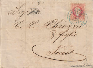 (C) Scan VF-Auktionen: 3 Kreuzer Farbfehldruckbrief in Rot statt Grün 1870