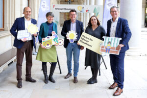 (C) PID / Votava: NEOS-Klimasprecher Stefan Gara, BVIn Silvia Nossek, Stadtrat Jürgen Czernohorszky, BVIn-Stv. Julia Lessacher und BV Georg Papai.