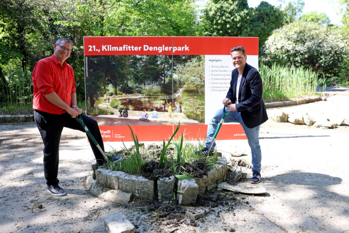 (C) PID/VOTAVA: Spatenstich zum klimafitten Denglerpark mit Stadtrat Jürgen Czernohorszky und Bezirksvorsteher Georg Papai.