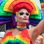 Famous drag queen Tatjana Taft in rainbow colours in the CSD street parade in Cologne