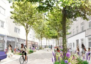 ©Stadt Wien/Carla Lo Landschaftsarchitektur: Begrünte Allee wertet Schleifgasse auf.