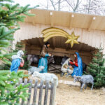 Maria und Josef in der Krippe im Lainzer Tiergarten erstrahlen in neuem Glanz.