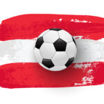 Realistic soccer ball on flag of Austria made of brush strokes. Vector football design element.