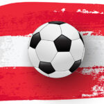 Realistic soccer ball on flag of Austria made of brush strokes. Vector football design element.