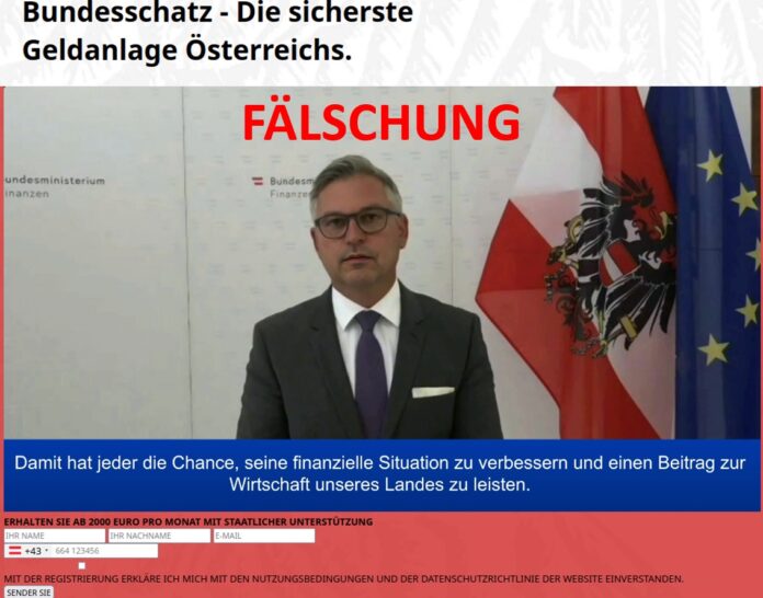 Deep Fake Video zu Bundesminister Brunner und Bundesschatz-Anlage