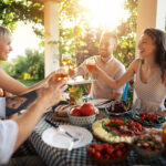 Friends gathered over summer brunch in the garden