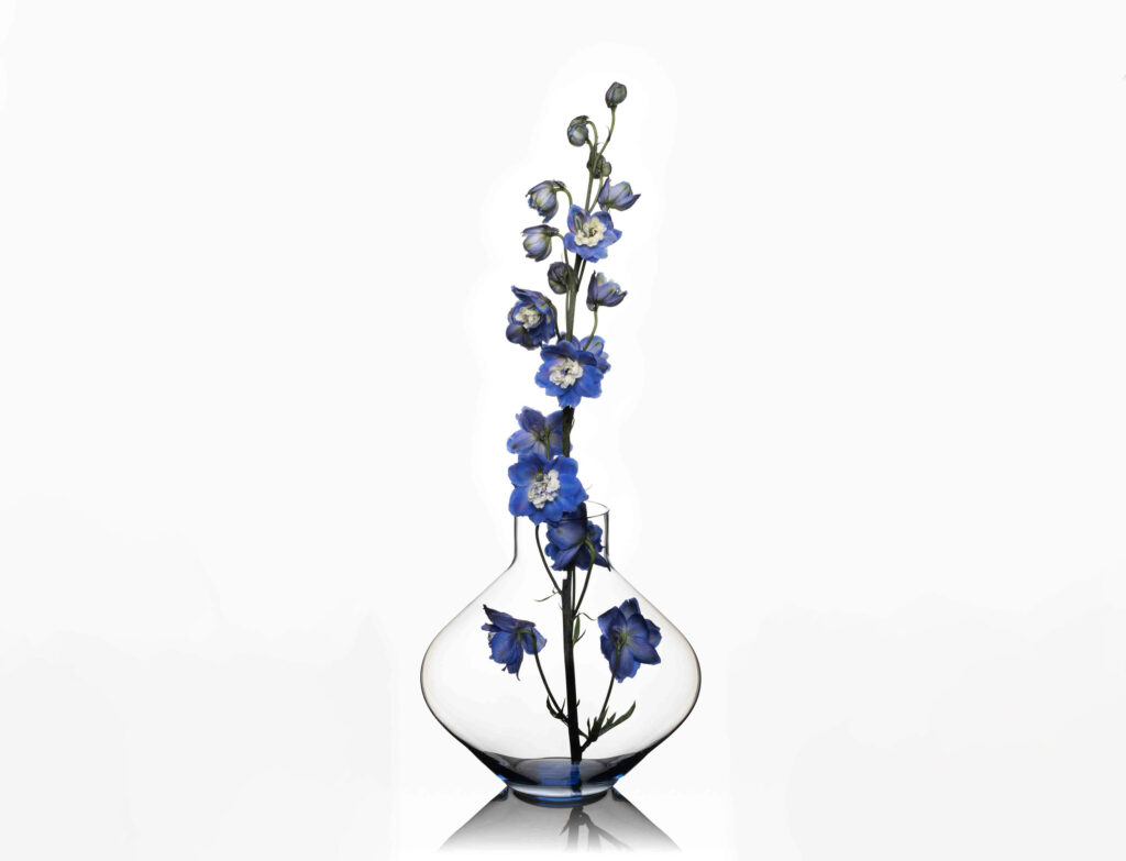Die ICHIGO.Vienna Vase & Decanter in den Farben Crystal, Citrine, Rosalin und Light Blue rundet die Signature-Kollektion perfekt ab. Die markante bauchige Form ist einer vergrößerten Noppe nachempfunden und bietet trotz der enormen Leichtigkeit eine hohe Stabilität. © Markus Schlögl