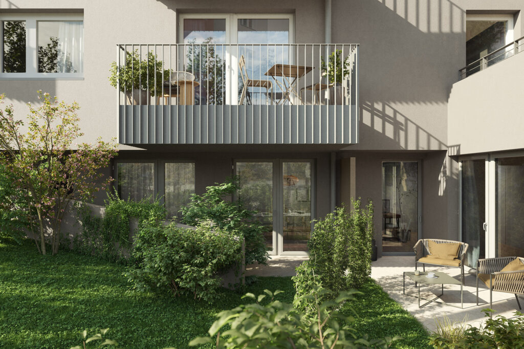 Die geförderten Mitwohnungen in der Kopalgasse 11 werden über großzügige Freiflächen Richtung Innenhof verfügen. © IFA