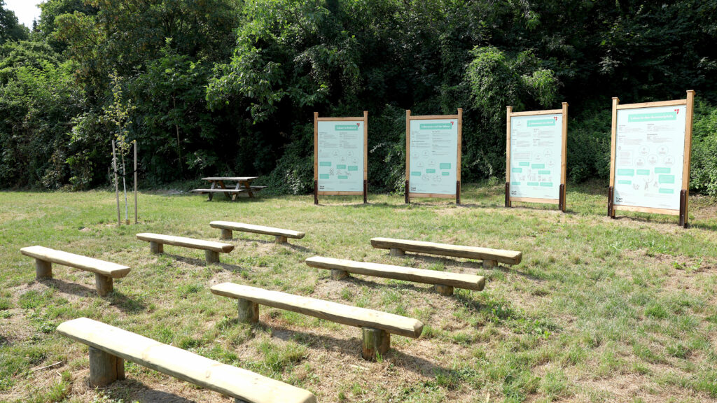 In der nahen Umgebing des Schlosses läft der Naturlehrpfad Simmering, zu Erholung, Bewegung , Spiel und Wissen über das Klima ein. © Stadt Wien/Votava