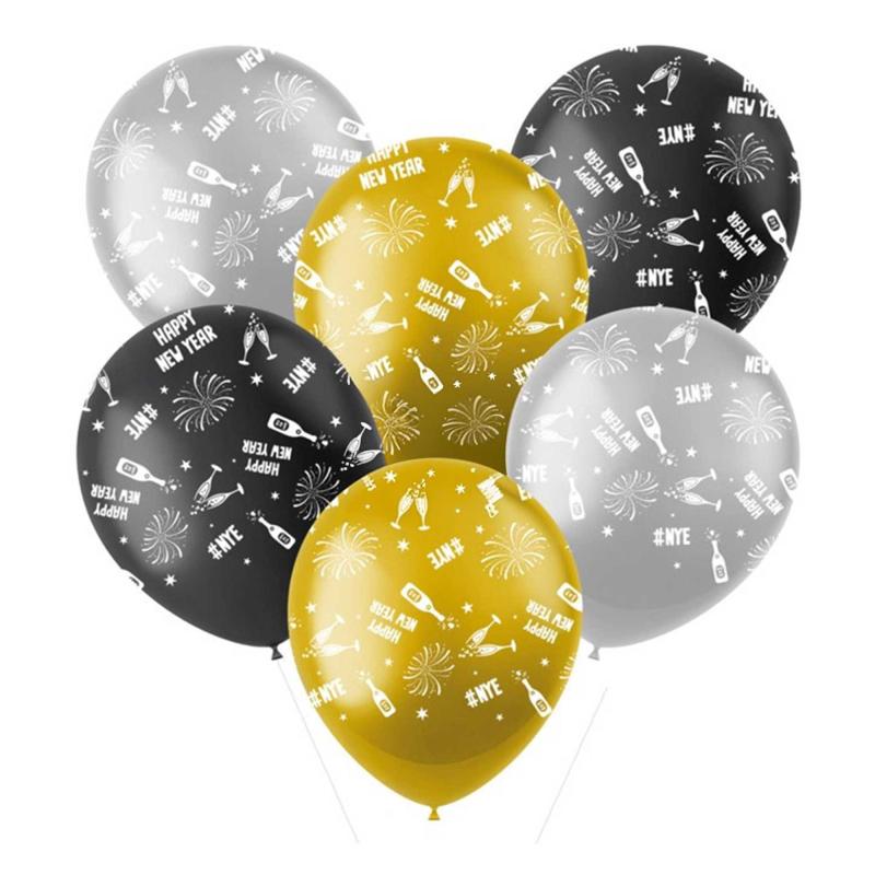 Das Ballon-Set in Gold-Silber-Schwarz  ist perfekt, um deiner Silvesterparty eine festliche Atmosphäre zu verleihen. © Libro/Pagro