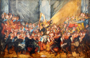 Max Oppenheimers Werk „Die Philharmoniker“ (1926-1952) inspirierte das neue Art Leap-Game. © Foto: Johannes Stoll, Belvedere, Wien , Artothek des Bundes, Dauerleihgabe im Belvedere, Wien