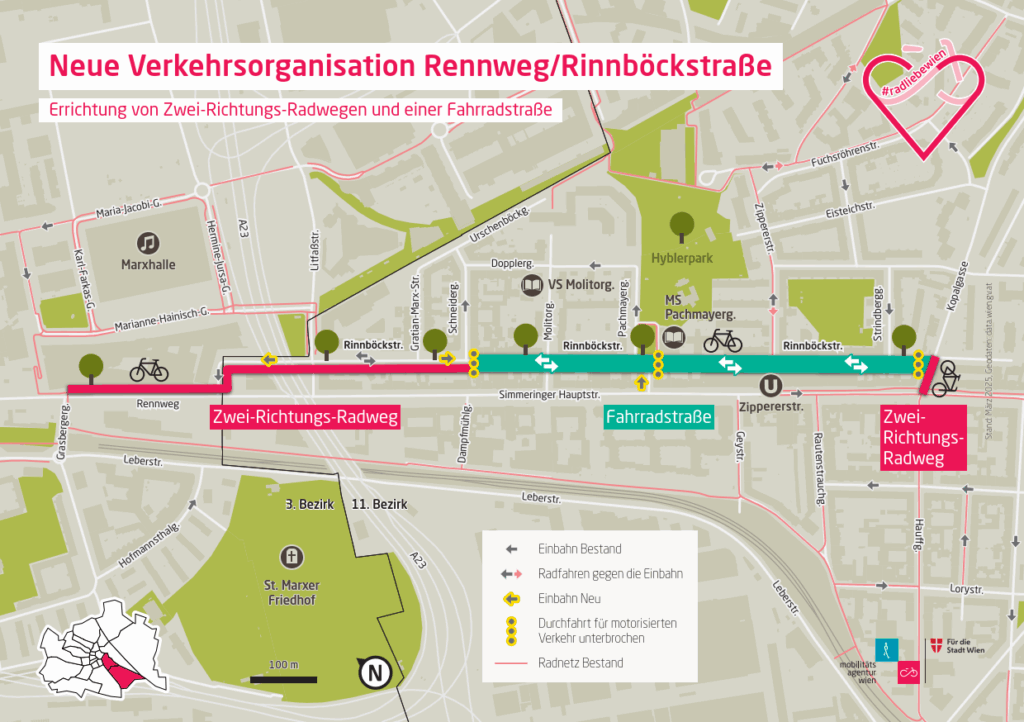 Radachse Rinnböckstraße-Rennweg © Mobilitätsagentur Wien