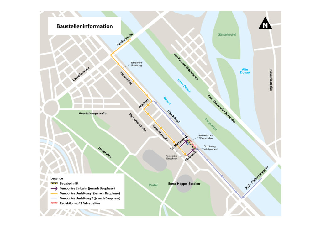 Ab 12. Jänner 2026 werden am Handelskai zwischen Dr.-Natterer-Gasse und Meiereistraße Wasserrohre erneuert, um die Wiener Wasserversorgung nachhaltig zu sichern. © Stadt Wien/Wiener Wasser