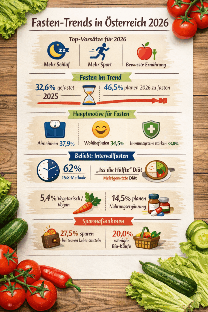 Die Trends zum Fasten und zur Ernährung 2026 im Überblick. © KI-generiert mit ChatGPT