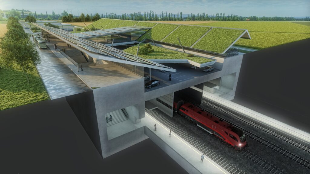 Bauarbeiten bei den Klederinger Spange für die Hochleistungsstrecke zwischen Flughafen Wien und Bruck a.d. Leitha. © ÖBB/zkpt ZT GmbH