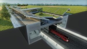 Bauarbeiten bei den Klederinger Spange für die Hochleistungsstrecke zwischen Flughafen Wien und Bruck a.d. Leitha. © ÖBB/zkpt ZT GmbH