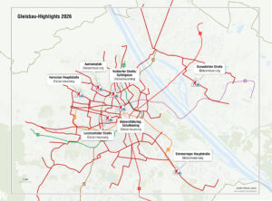 Übersicht der wichtigsten Gleisbauarbeiten im Öffi-Netz 2026. © Wiener Linien