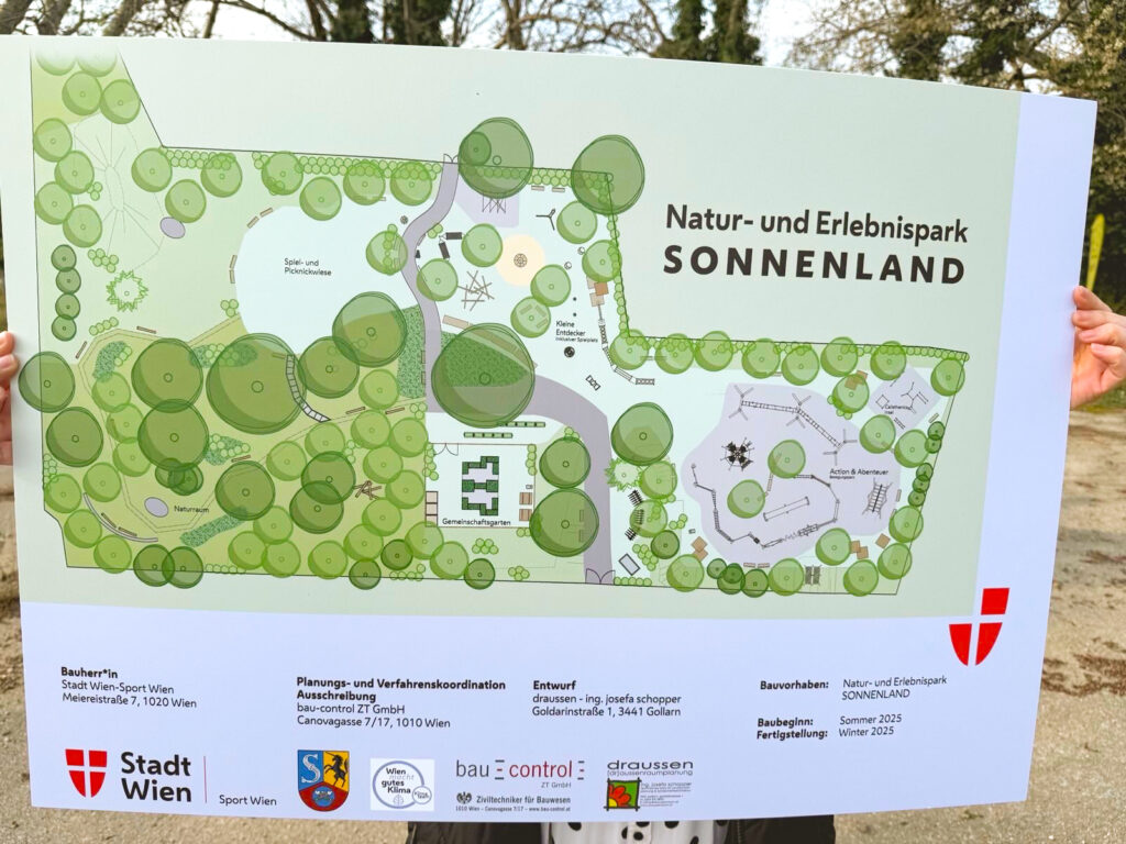 Der Erlebnispark Sonnenland bietet spannende Spiel- bereiche, erholsame Aufenthaltsareale und viel Grün zum Durchatmen. © Stat Wien/Bubu Dujmic