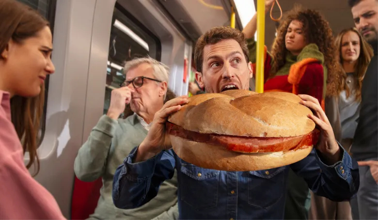 Zugegeben: Ein Leberkäsemmerl ist köstlich - schmeckt aber noch besser in Ruhe gegessen Zuhause, am Bankerl im Freien oder am Würstelstand. © Wiener Linien