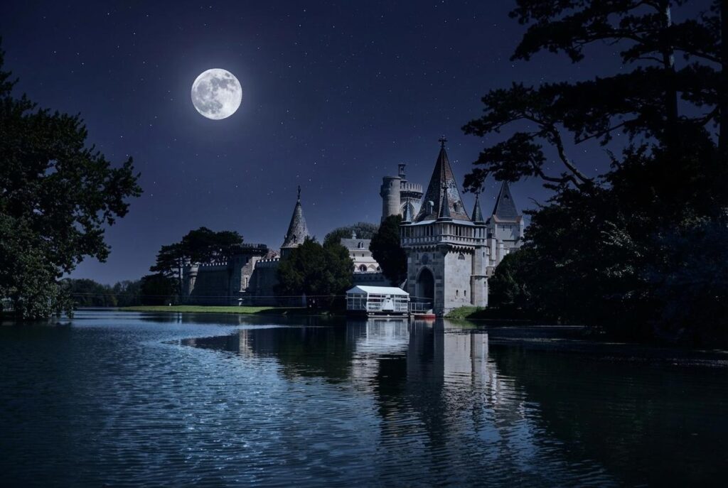 Wie aus einem geheimnisvollen Thriller: die Franzensburg bei den beliebten Mondscheinführungen. Bei den historischen Parkführungen erfährt man Wissenswertes über den Lebensalltag in vergangenen Zeiten. © Schloss Laxenburg Betriebsgesellschaft mbH