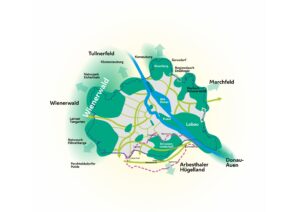 Die Großgrünräume an den Stadtgrenzen wachsen weiter: Mit dem „Landschaftsbogen 5plus3“ wird im Süden Wiens natürlicher Erholungsraum gesichert . © Stadt Wien/Knollconsult Umweltplanung ZT GmbH