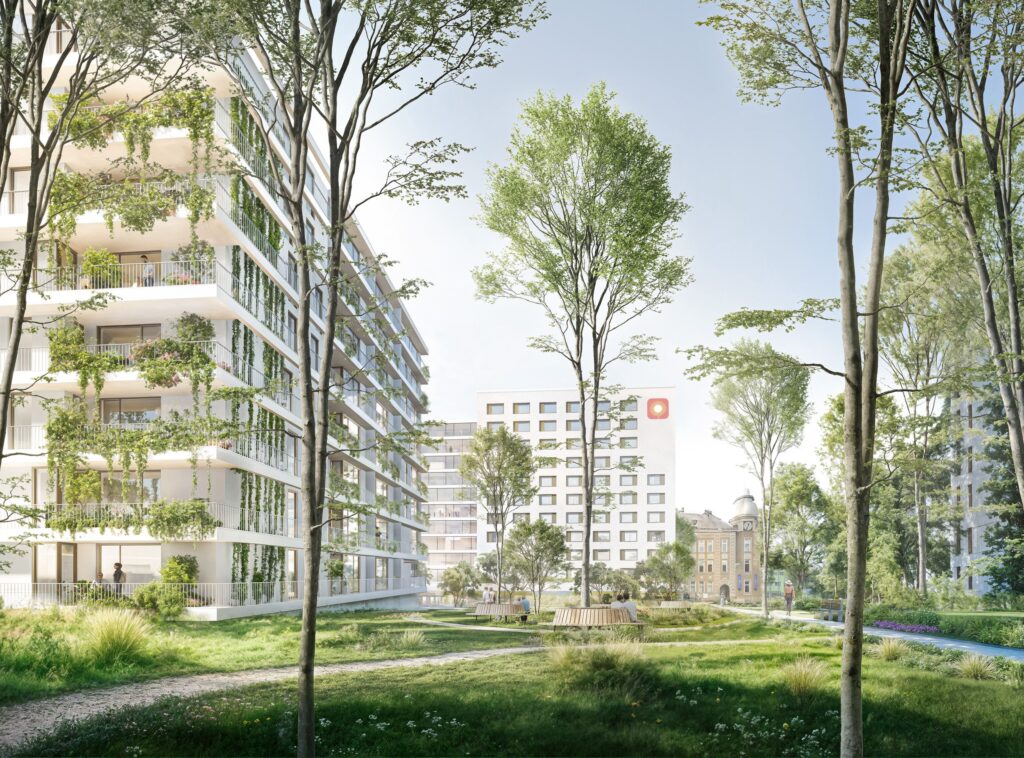 Zum Pflege- und Wohnkomplex wird auch ein eigener Grätzlpark gehören. @ Stadt Wien/ Häuser zum Leben