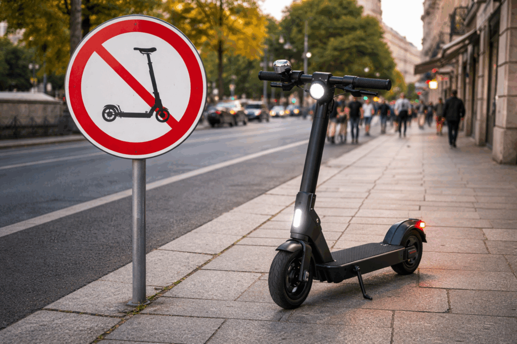 Fahren auf dem Gehsteig? Das ist ab 1. Mai Geschichte und verboten. © KI-generiert mit ChatGPT