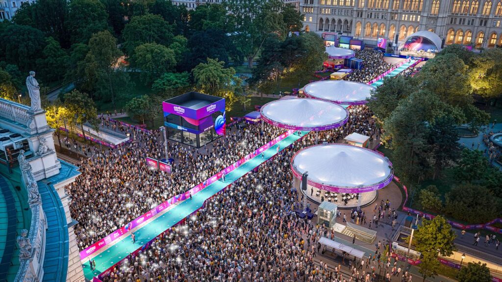 Das ESC Village am Wiener Rathausplatz wird Wiens größte Partyzone. © 2026 ZoomVp-Stadt Wien Marketing