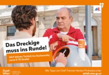 “Chef-Trenner” Prohaska wirbt für saubere WM! Eines der MA-48-Sujets (Bild: Stadt Wien/Votava).