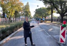 Fahrbahn-Sanierung auf der Hermesstraße hat begonnen BV Johanna Zinkl freut sich auf den baldigen Abschluss der Arbeiten © BV 13