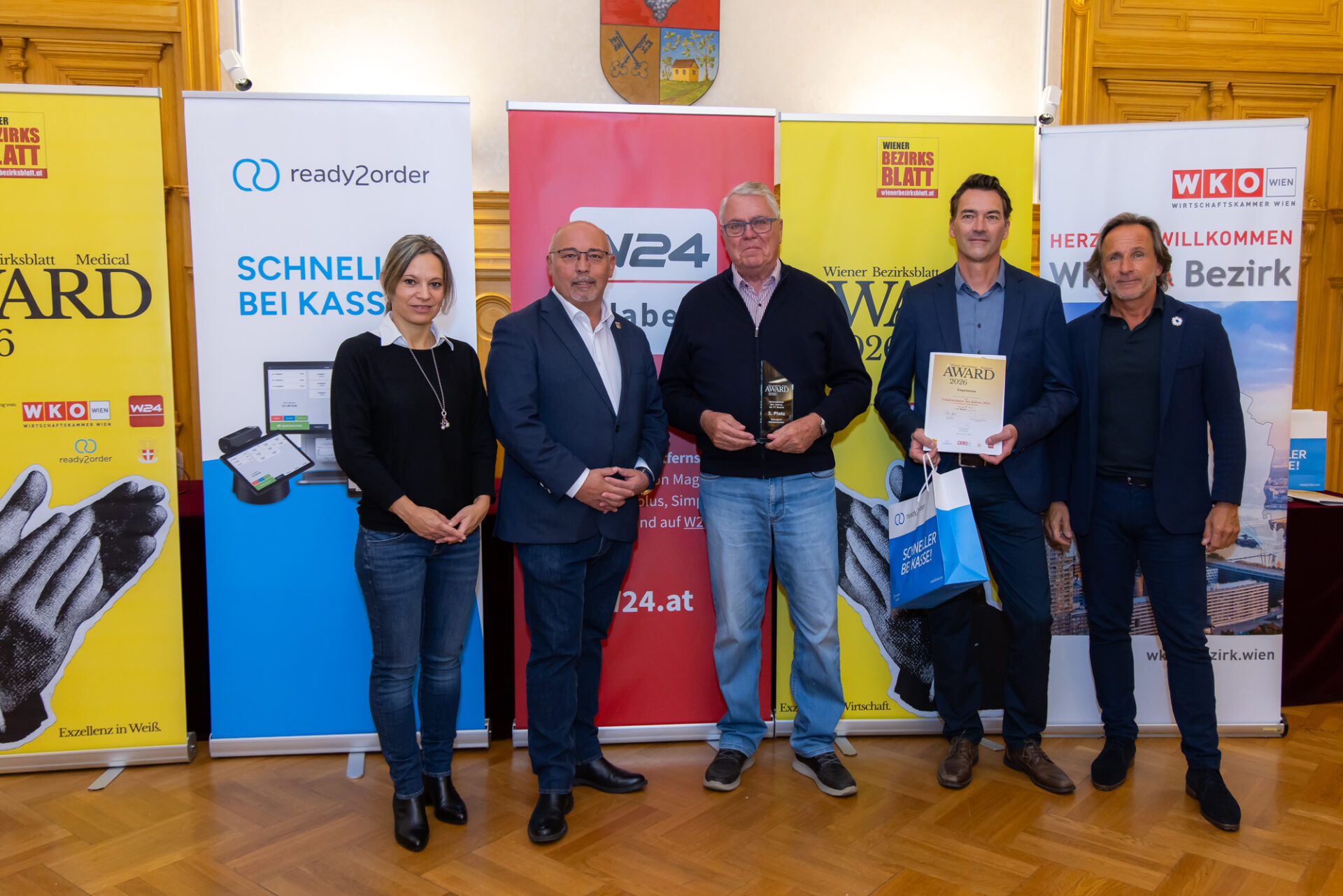 Michael Rath und Hans Gunsam vom Engelmann mit BV Jagsch und WKW-Vertreterin Martina Pfluger und WBB-Neuwirth (Bild: Oblak).